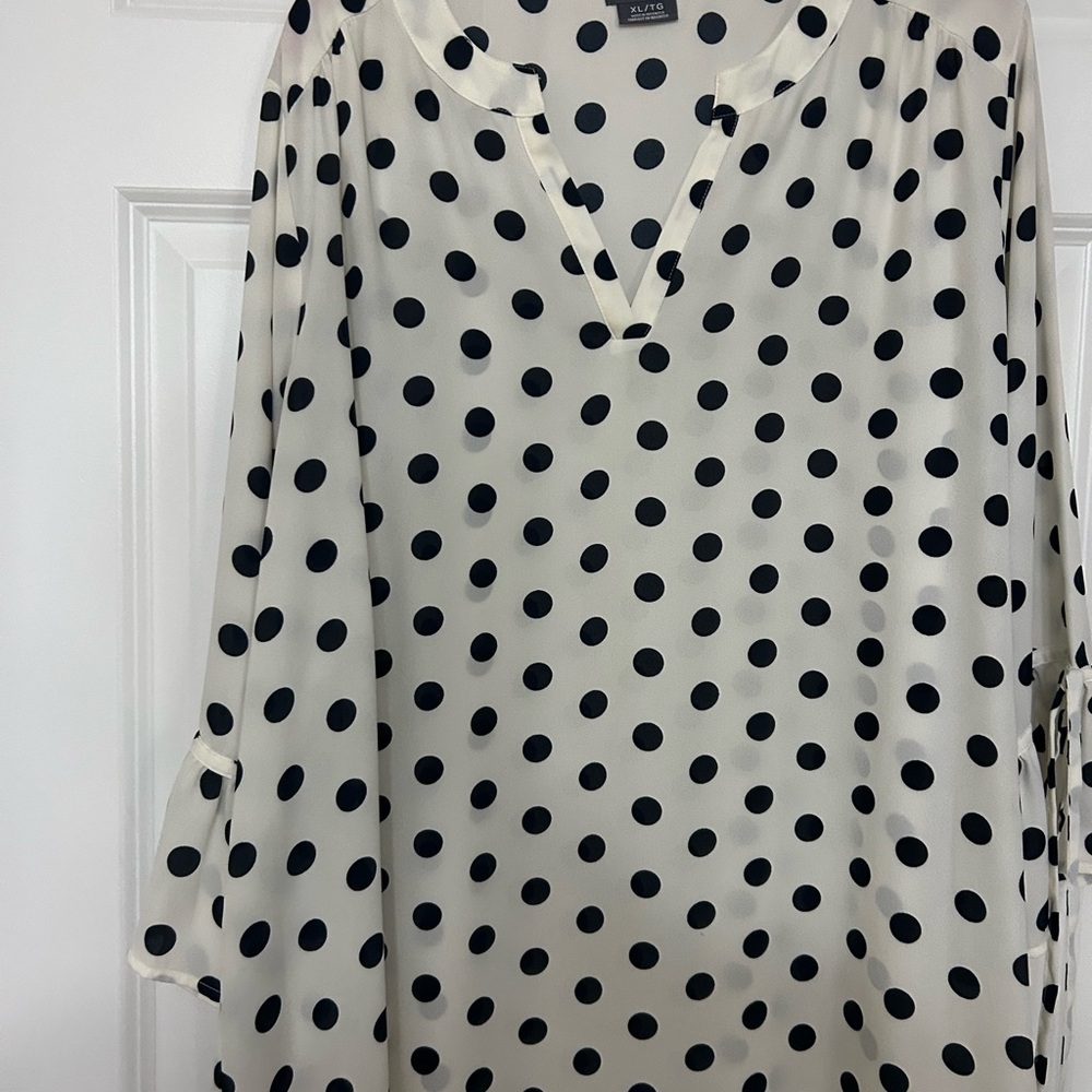 Van Heusen Navy and Cream Polka Dot Top